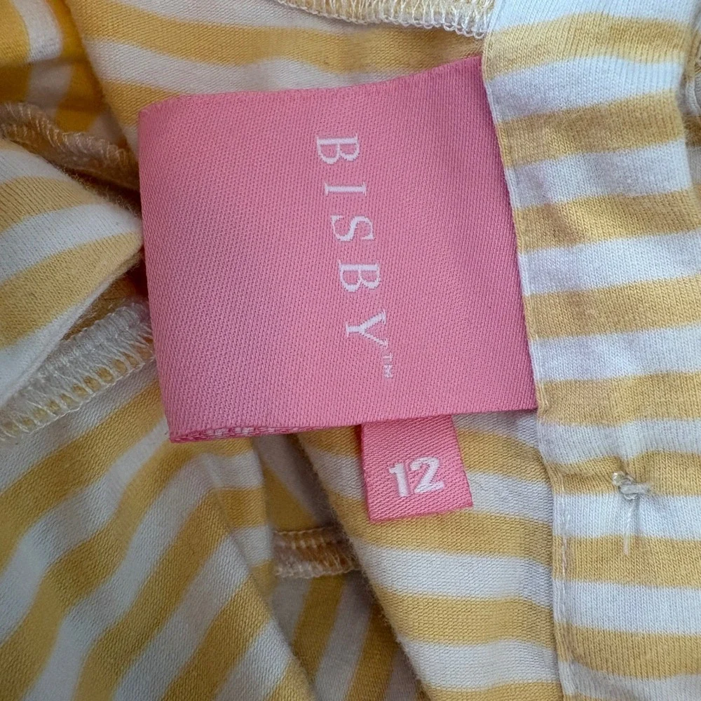 BISBY‎ Kids Girls Rosie Yellow Stripe Floral Dress Sz 12 Button Back Long Sleeve